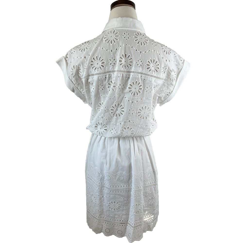 Veronica Beard Bettina White Eyelet Minidress Short Sleeve Button Dress Sz 2 - Picture 9 of 10